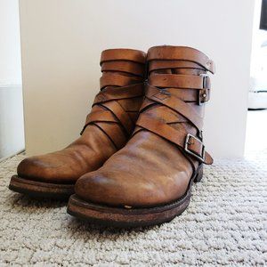 Frye Women's Straps Buckles Zip Short Ankle Boots Brown Tan Size 6